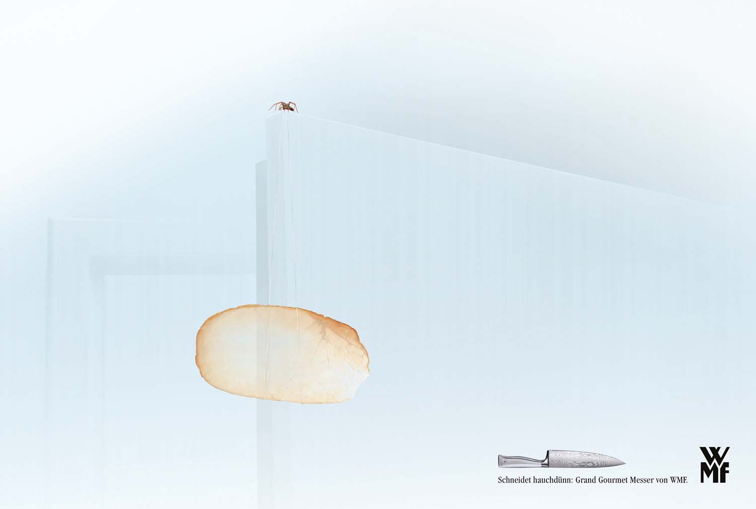 WMF Inseratkampagne Schneidet hauchdünn. Motiv Spinne