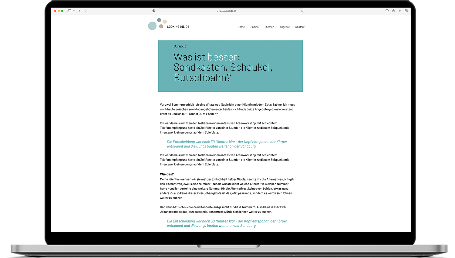 LOOKING INSIDE Website Themen